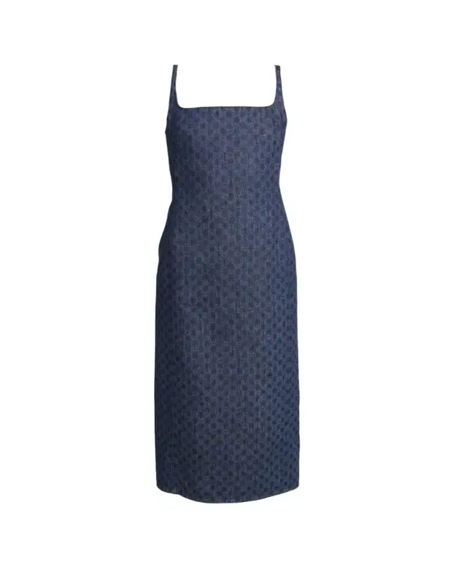 Debano Printed Denim Sleeveless Midi Dress