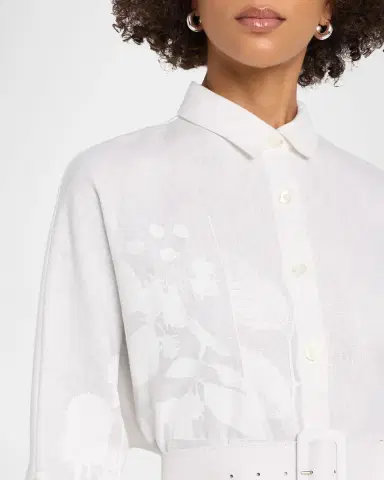 Libertine White On White Hand Silk Screen Belted Linen Shirtdress | Thumbnail 4 Libertine White On White Hand Silk Screen Belted Linen Shirtdress | Thumbnail 4
