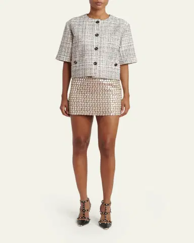 Valentino Garavani Boxy Tweed Short-Sleeve Jacket | Thumbnail 2 Valentino Garavani Boxy Tweed Short-Sleeve Jacket | Thumbnail 2