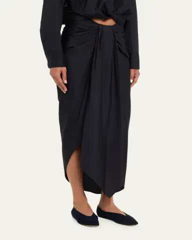 A.L.C. Rhodes Draped Cotton Midi Skirt | Thumbnail 4