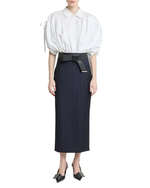 Givenchy Pinstripe Wool Pencil Midi Skirt