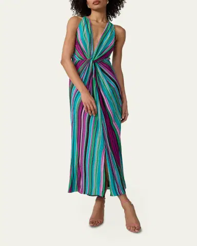 Diane von Furstenberg Zella Striped Twist-Front Plunging Midi Dress | Thumbnail 4 Diane von Furstenberg Zella Striped Twist-Front Plunging Midi Dress | Thumbnail 4