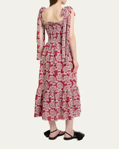 Erdem Floral Embroidered Cotton Smocked Sleeveless Midi Dress | Thumbnail 3 Erdem Floral Embroidered Cotton Smocked Sleeveless Midi Dress | Thumbnail 3