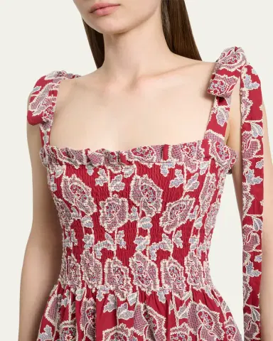 Erdem Floral Embroidered Cotton Smocked Sleeveless Midi Dress | Thumbnail 5 Erdem Floral Embroidered Cotton Smocked Sleeveless Midi Dress | Thumbnail 5