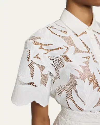 Erdem Floral Cutwork Cotton Short-Sleeve Button-Down Shirt | Thumbnail 5 Erdem Floral Cutwork Cotton Short-Sleeve Button-Down Shirt | Thumbnail 5