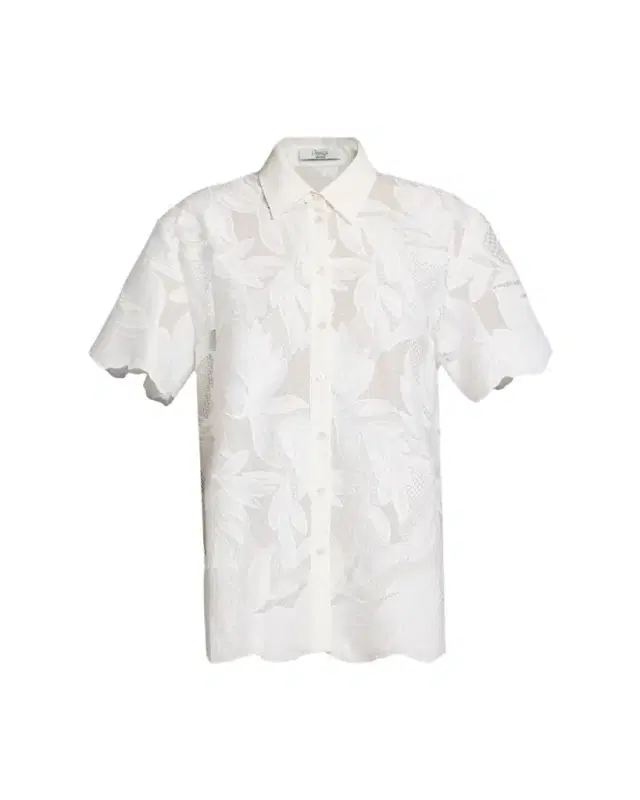 Erdem Floral Cutwork Cotton Short-Sleeve Button-Down Shirt