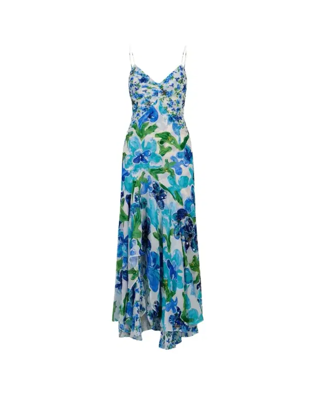 Diane von Furstenberg Eileen Beaded Floral-Print Maxi Dress