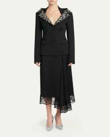 Alexander McQueen Beaded Off-The-Shoulder Single-Breasted Jacket | Thumbnail 2 Alexander McQueen Beaded Off-The-Shoulder Single-Breasted Jacket | Thumbnail 2