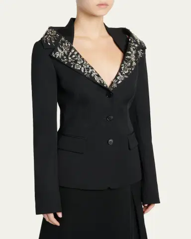 Alexander McQueen Beaded Off-The-Shoulder Single-Breasted Jacket | Thumbnail 4 Alexander McQueen Beaded Off-The-Shoulder Single-Breasted Jacket | Thumbnail 4
