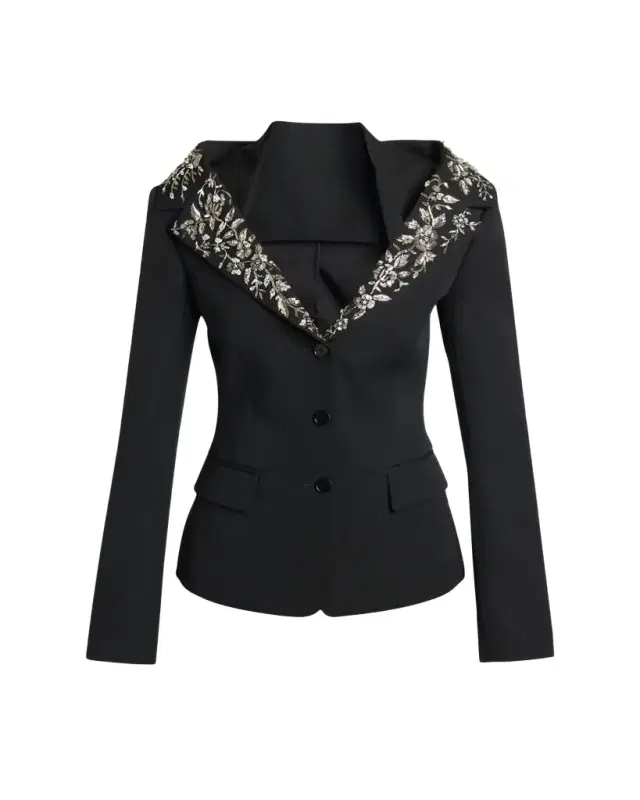 McQueen Beaded Off-The-Shoulder Single-Breasted Jacket