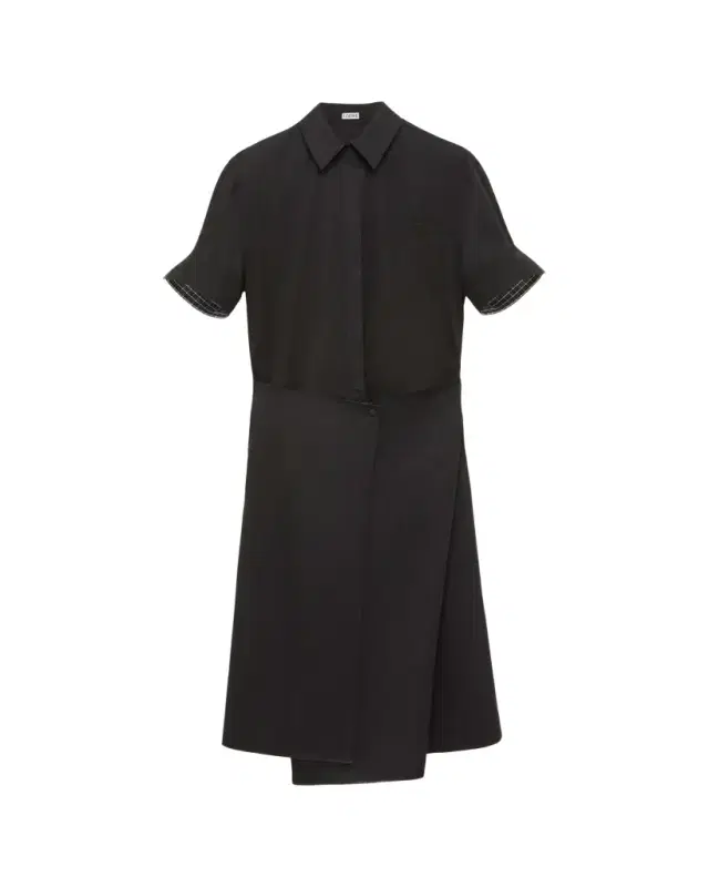Wrapped Short-Sleeve Midi Shirtdress