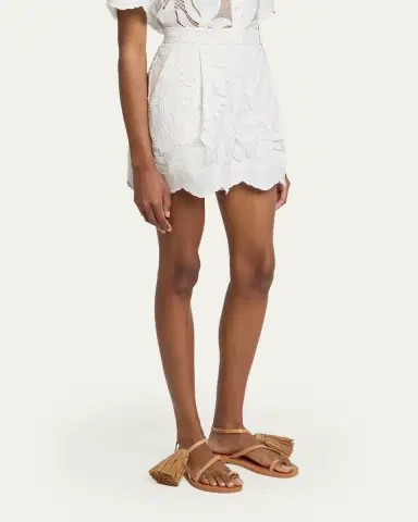 Erdem Floral Cutwork Cotton Pleated Shorts | Thumbnail 4 Erdem Floral Cutwork Cotton Pleated Shorts | Thumbnail 4