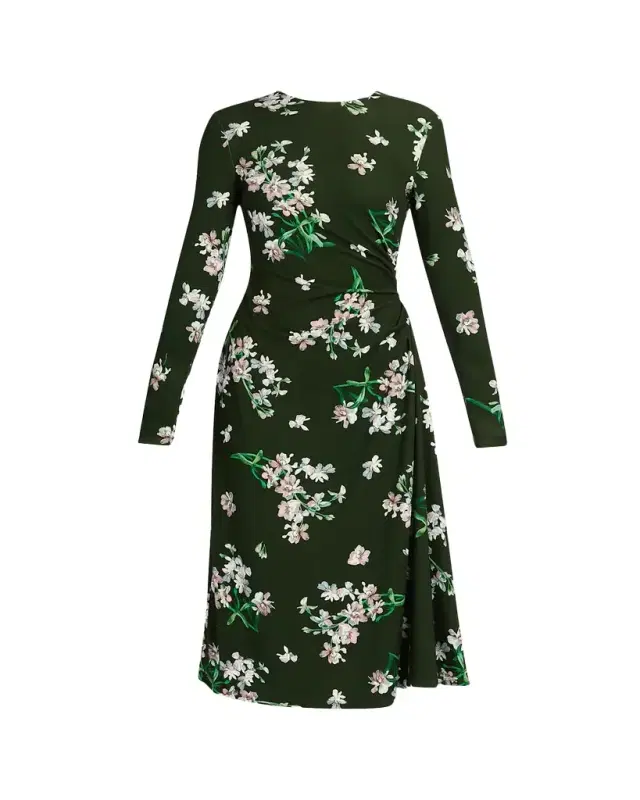 Erdem Floral Ponte Long-Sleeve Midi Dress