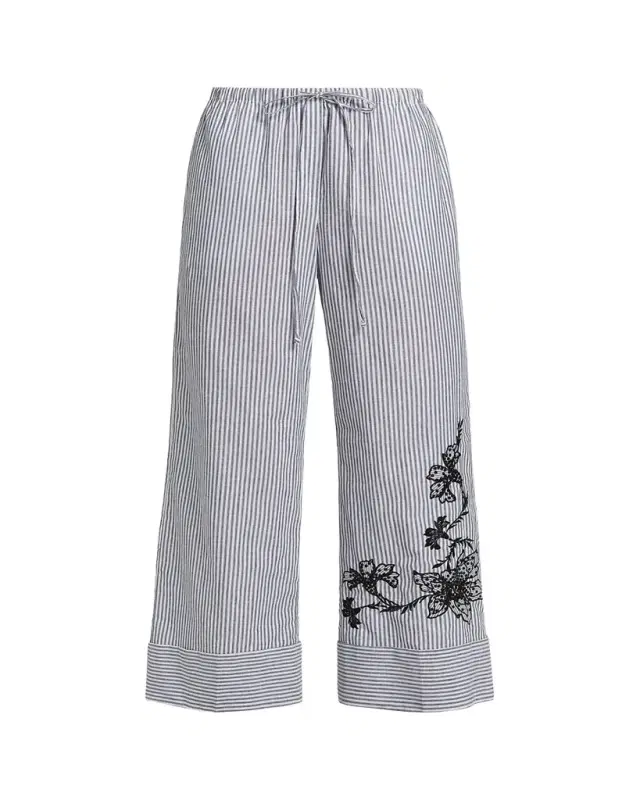 Kobi Halperin Callie Embroidered Striped Wide-Leg Pants