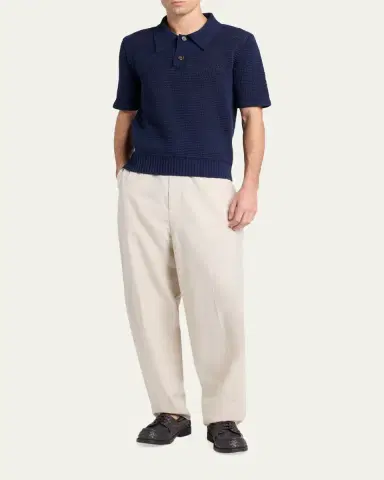 Bottega Veneta Men's Cotton and Wool Crochet Polo Shirt | Thumbnail 2
