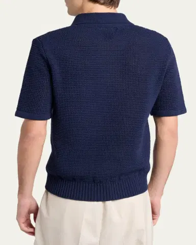 Bottega Veneta Men's Cotton and Wool Crochet Polo Shirt | Thumbnail 3