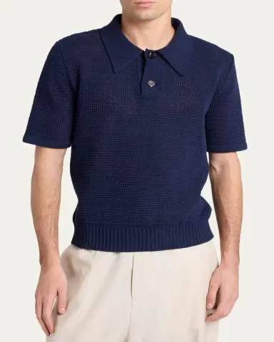 Bottega Veneta Men's Cotton and Wool Crochet Polo Shirt | Thumbnail 4