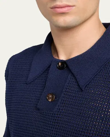 Bottega Veneta Men's Cotton and Wool Crochet Polo Shirt | Thumbnail 5