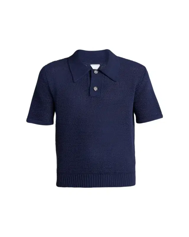 Men's Cotton and Wool Crochet Polo Shirt