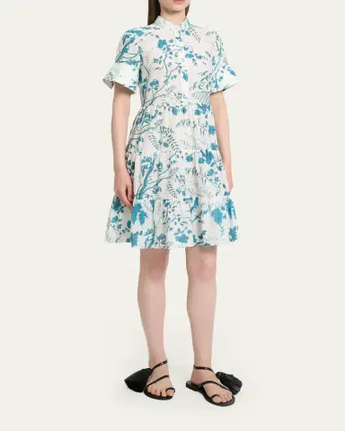 Erdem Floral Cotton-Linen Tiered Mini Shirtdress | Thumbnail 4 Erdem Floral Cotton-Linen Tiered Mini Shirtdress | Thumbnail 4