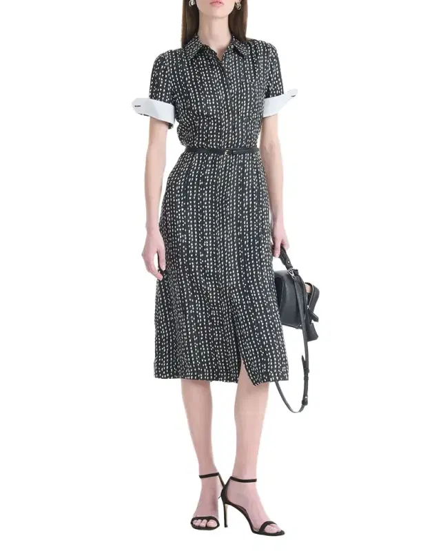Kieran Abstract-Print Short-Sleeve Midi Shirtdress With Belt