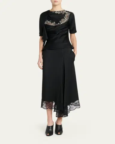Alexander McQueen Asymmetric Lace-Trim Satin Midi Skirt | Thumbnail 2
