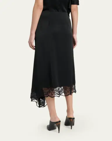 Alexander McQueen Asymmetric Lace-Trim Satin Midi Skirt | Thumbnail 3