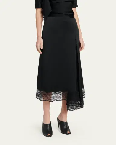 Alexander McQueen Asymmetric Lace-Trim Satin Midi Skirt | Thumbnail 4
