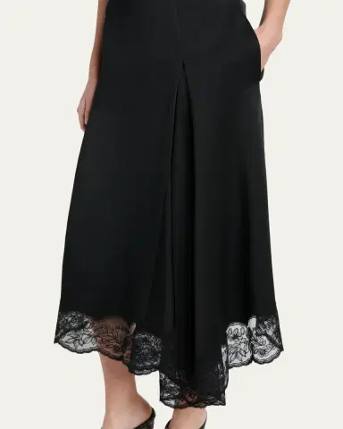 Alexander McQueen Asymmetric Lace-Trim Satin Midi Skirt | Thumbnail 5