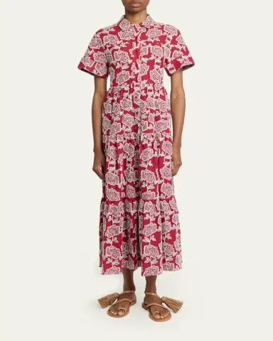 Erdem Embroidered Cotton Tiered Midi Shirtdress | Thumbnail 2 Erdem Embroidered Cotton Tiered Midi Shirtdress | Thumbnail 2