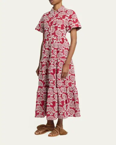 Erdem Embroidered Cotton Tiered Midi Shirtdress | Thumbnail 4 Erdem Embroidered Cotton Tiered Midi Shirtdress | Thumbnail 4