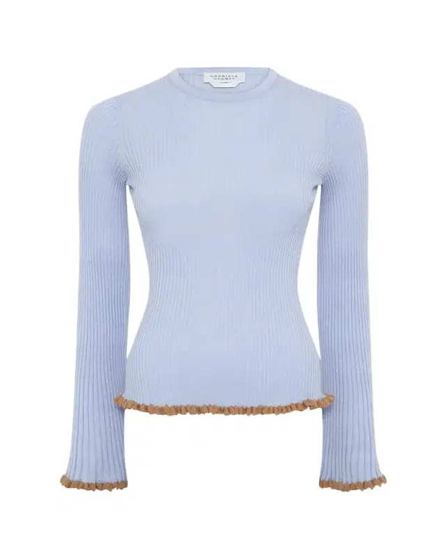 Gabriela Hearst Erya Ruffle-Trim Rib Crewneck Sweater
