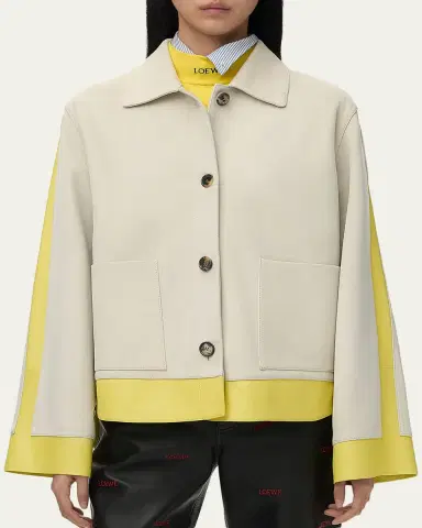 Loewe Turn Up Leather Colorblock Jacket | Thumbnail 4
