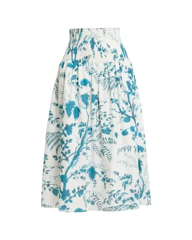 Floral Cotton-Linen Midi Skirt
