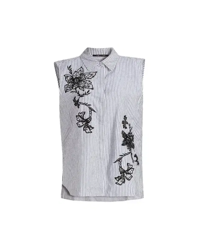 Aerin Striped Floral-Embroidered Blouse