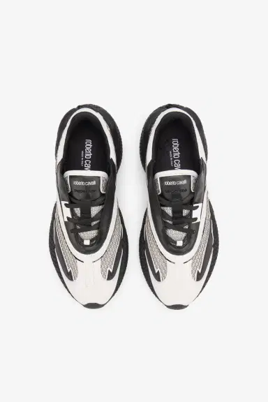 Roberto Cavalli White and Black Chunky Leather Sneakers | Thumbnail 4