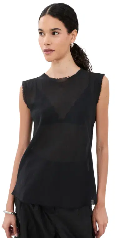 ALL THREE Iris Gauze Tank Black | Thumbnail 1
