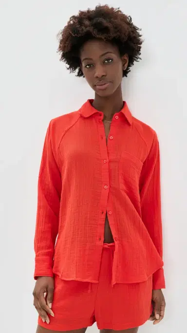 Z Supply Perfect Airy Button Down Shirt Lychee | Thumbnail 2
