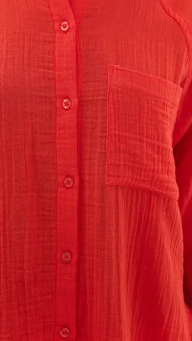 Z Supply Perfect Airy Button Down Shirt Lychee | Thumbnail 6