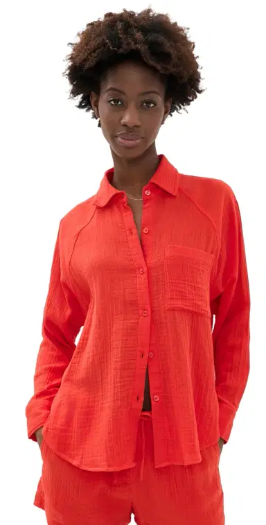 Z Supply Perfect Airy Button Down Shirt Lychee | Thumbnail 1