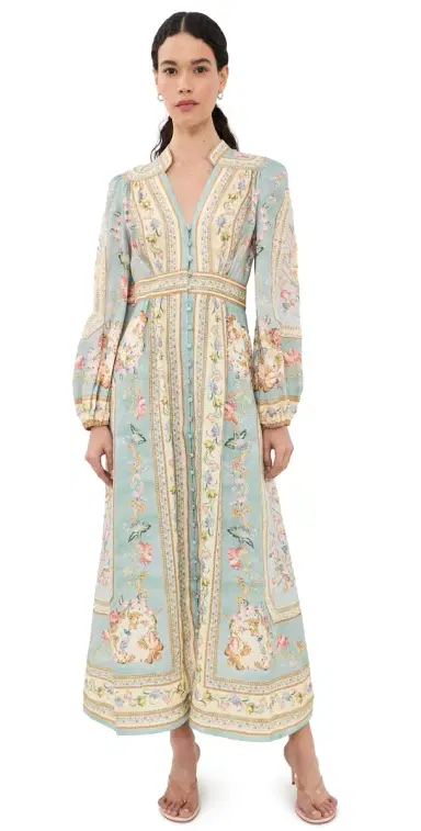 Zimmermann Roselight Plunge Dress Blue Tapestry Floral 0 | Thumbnail 1 Zimmermann Roselight Plunge Dress Blue Tapestry Floral 0 | Thumbnail 1