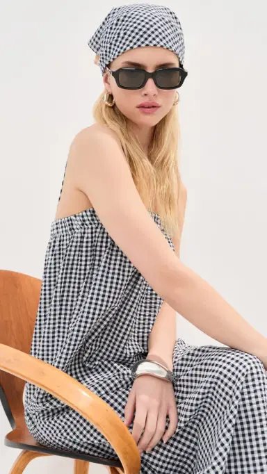 LE BOP Gingham Check Bandana Khaki/Navy Check One Size | Thumbnail 3