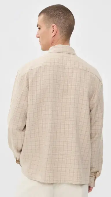 FRAME Linen Blend Plaid Shirt Beige Plaid | Thumbnail 3 FRAME Linen Blend Plaid Shirt Beige Plaid | Thumbnail 3