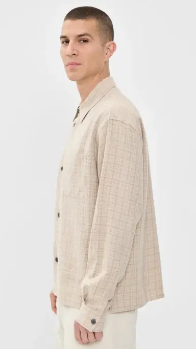 FRAME Linen Blend Plaid Shirt Beige Plaid | Thumbnail 4 FRAME Linen Blend Plaid Shirt Beige Plaid | Thumbnail 4