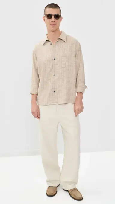 FRAME Linen Blend Plaid Shirt Beige Plaid | Thumbnail 5 FRAME Linen Blend Plaid Shirt Beige Plaid | Thumbnail 5