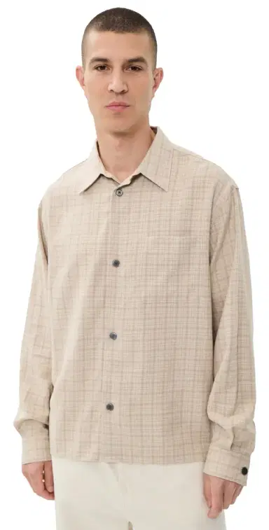 FRAME Linen Blend Plaid Shirt Beige Plaid | Thumbnail 1 FRAME Linen Blend Plaid Shirt Beige Plaid | Thumbnail 1