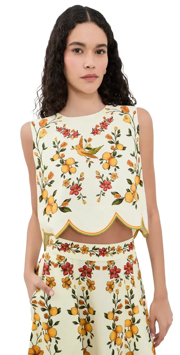 FARM Rio calloped Blouse Lemon Bouquet Off-White