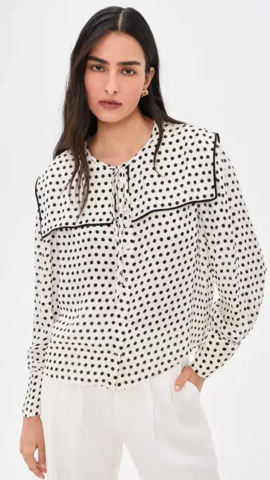FRAME The Polka-Dot Fleet Silk Blouse Cream ulti | Thumbnail 2