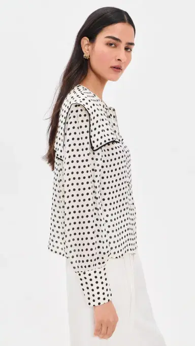 FRAME The Polka-Dot Fleet Silk Blouse Cream ulti | Thumbnail 4