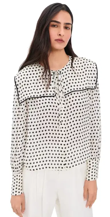 FRAME The Polka-Dot Fleet Silk Blouse Cream ulti | Thumbnail 1